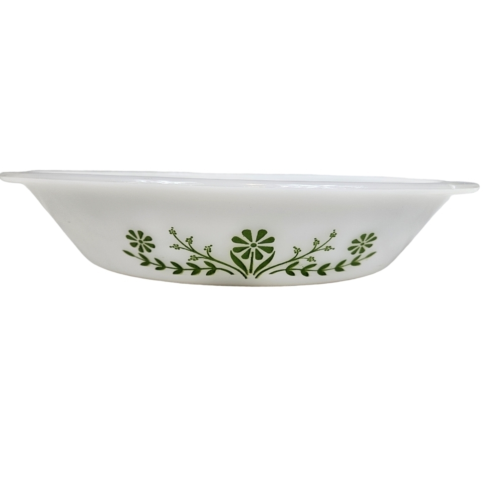 Vintage Glassbake Jeannette Green‎ Daisy Oval Divided Milk Glass Casserole Dish